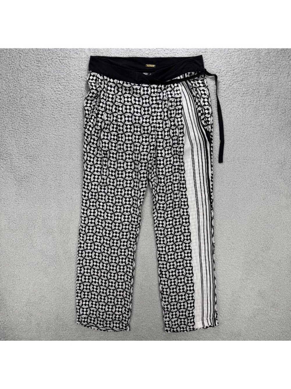 Rebecca Minkoff Pants Womens 8 White Black Silk Geometric Tile Print Trousers
